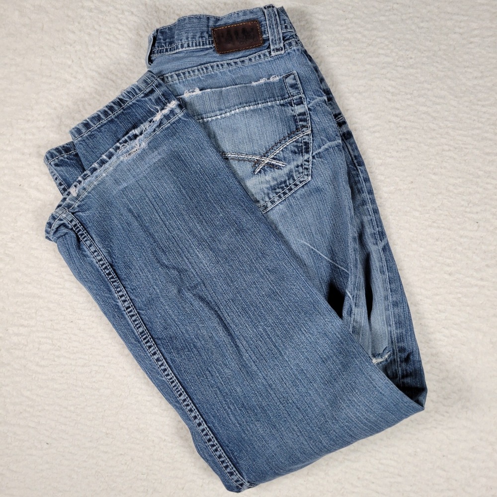 BKE Jeans Mens 33x32 Blue Distressed Straight Leg Heavy Wash Denim